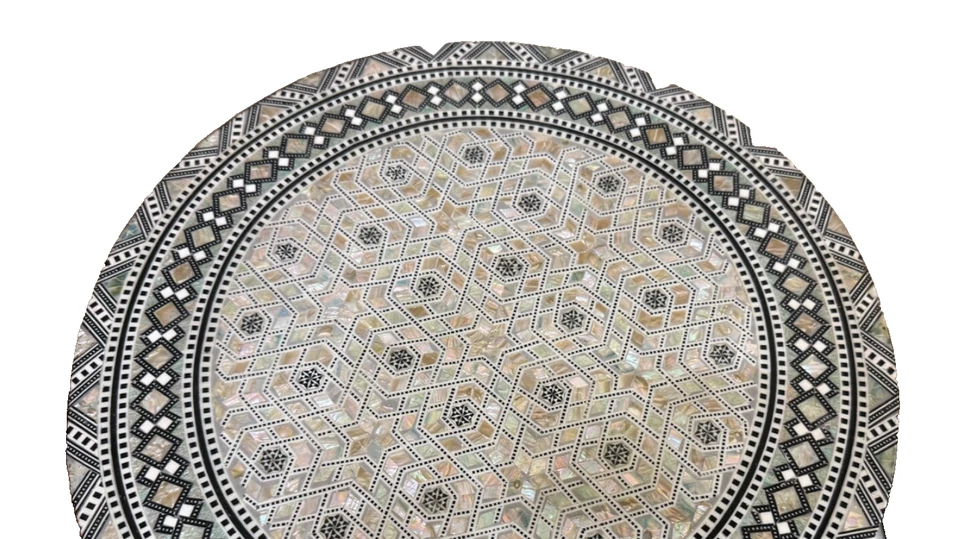 Handmade Wooden End Table Carving Wood Table Home Decor Mother of Pearl Inlay - Image 4 of 4