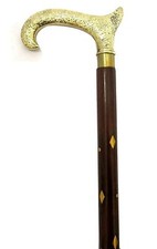 Solid Wood 3 Folding Walking Stick With Carved Brass Handle for Men  Women