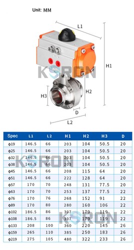 4" Φ102 Sanitary Tri-Clamp Silicone Pneumatic Butterfly Valve Stainless 316 - Picture 3 of 6
