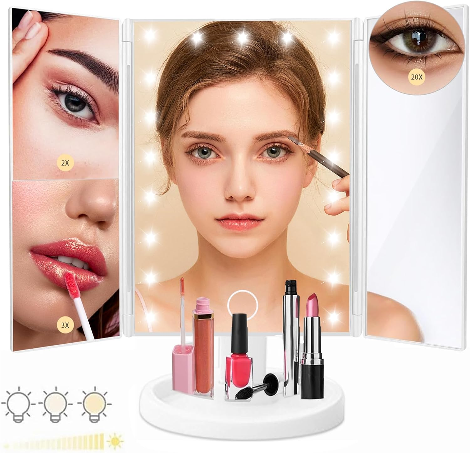 22 LED Vanity Mirror with 20X/3X/2X Magnification & Natural Light Supply  -image