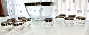 11 VTG MCM Dorothy Thorpe ROLY POLY PUNCH COCKTAIL GLASSES & ETCHED PUNCH BOWL