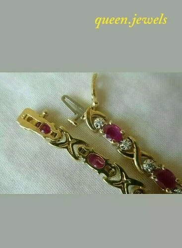 8CT Oval Cut Lab-Created Ruby Diamond Women's Tennis Bracelet 14K Yellow Gold FN - Image 2 of 4
