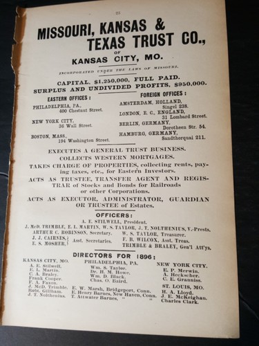 ◇ original print ad MISSOURI KANSAS & TEXAS TRUST COMPANY Kansas City Missouri