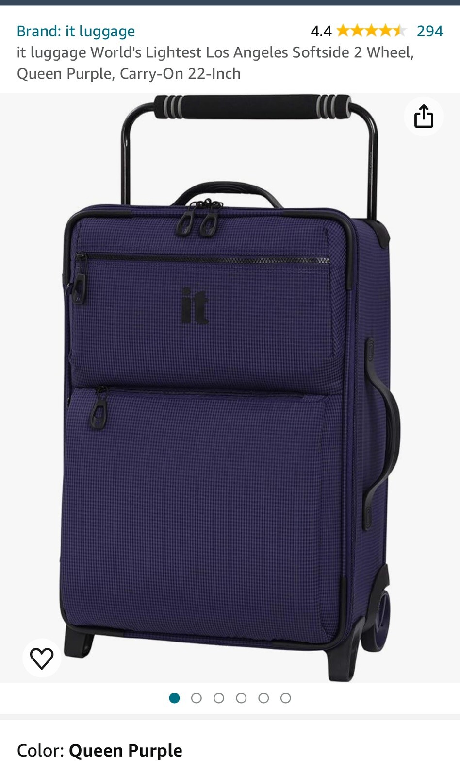 IT Luggage World’s Lightest CarryOn Luggage Roller Bag Purple Suitcase