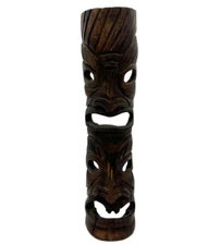 HAWAIIAN PACIFIC CARVED HARDWOOD TIKI FIGURE SCULPTURE STATUE TOTEM 18"
