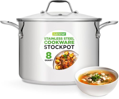 8-Quart Stainless Steel Stock Pot Heavy Duty Stew Simmering Pot with Lid Kitchen