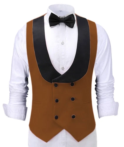 Men's Shawl Collar Vest Double Breasted Slim Prom Blazer Tops Waistcoat Waitress - Bild 2 von 42