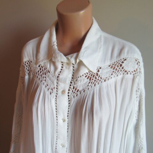 Blusa Blusa túnica bordada frontal con botones de rayón Free People marfil L - Imagen 2 de 5
