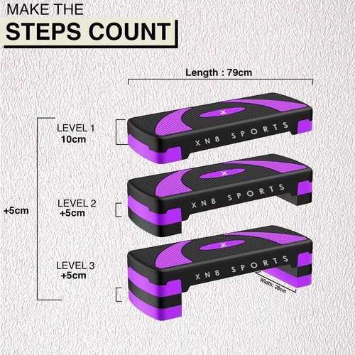 XN8 2 & 3 Step Aerobic Stepper Adjustable Yoga Blocks Fitness Cardio Exercise - Picture 30 of 158
