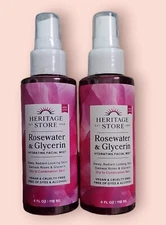 Heritage Store Rosewater & Glycerin  Facial Mist Spray 4 fl oz Lot of 2
