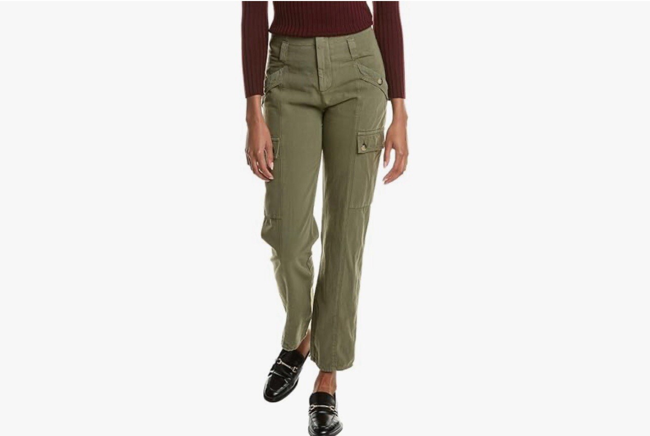 ba&sh Women’s Linen-Blend Cargo Pants Green Size 36 US 4 Inseam 33”
