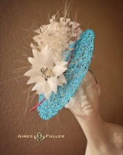 Kentucky Derby Hat Royal Ascot Fascinator Hat Turquoise Blue Cream Del Mar Hat