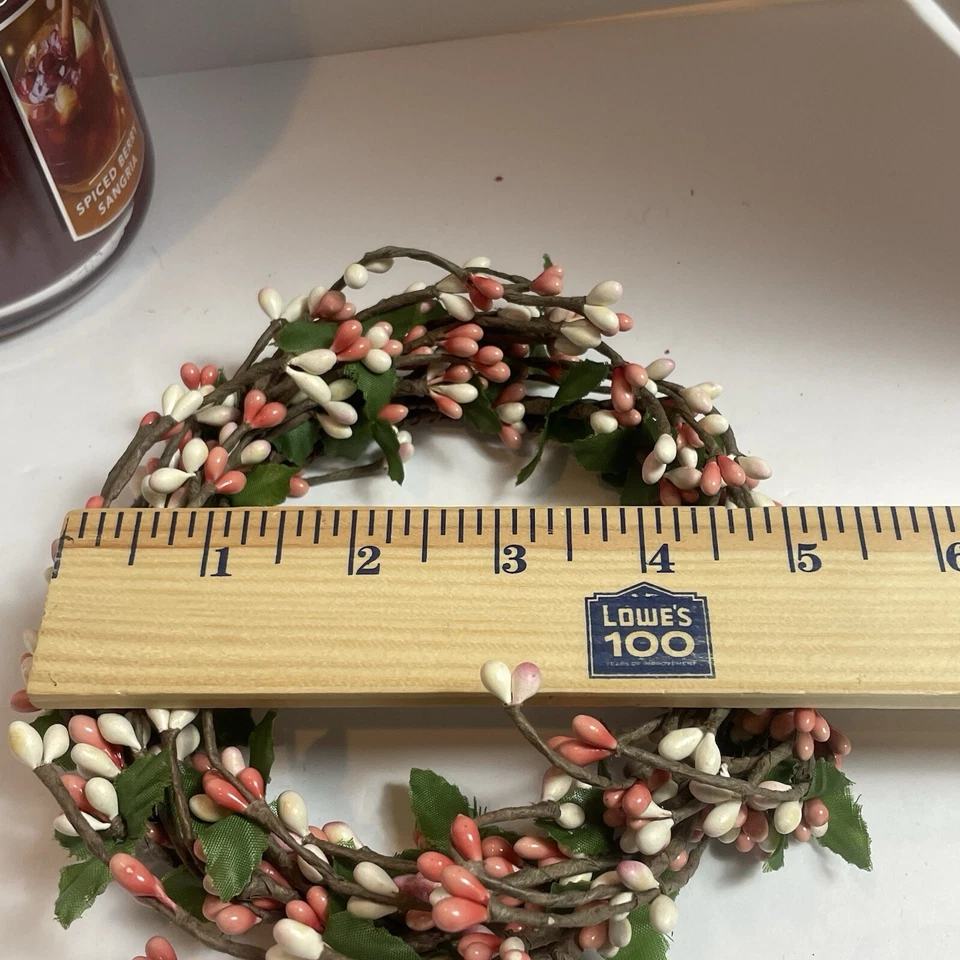 Pip Berry Candle Ring Lt Coral & White Berries 4” Floral Country Decor Primitive - Image 4 of 4