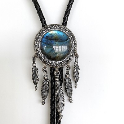 Bolo Tie Dream Catcher, echter Labradorit, Echt Silber- Auflage, Traumfänger