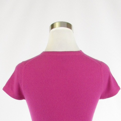 Fuchsia pink 100% cashmere HENRI BENDEL short sleeve crewneck sweater S - Picture 8 of 8