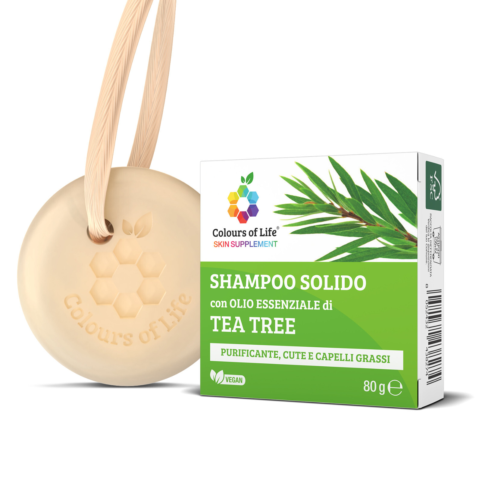 Shampoo solido con olio essenziale di Tea Tree 80 g purificante Optima Naturals