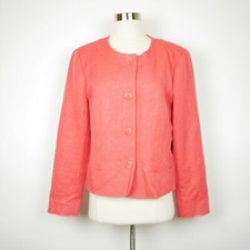 TALBOTS Women's 14 - Coral knit floral blazer suit jacket long sleeve Italian