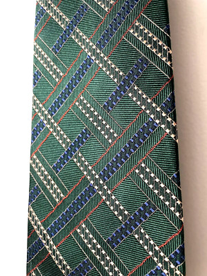 Krawatte 100% Seide Jun Ashida grün blau Top Zustand wie neu L=9,5cm!