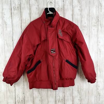 Vintage Nike Team Sports Puffer Coat Jacket Mens Medium Oklahoma OU Sooners Red
