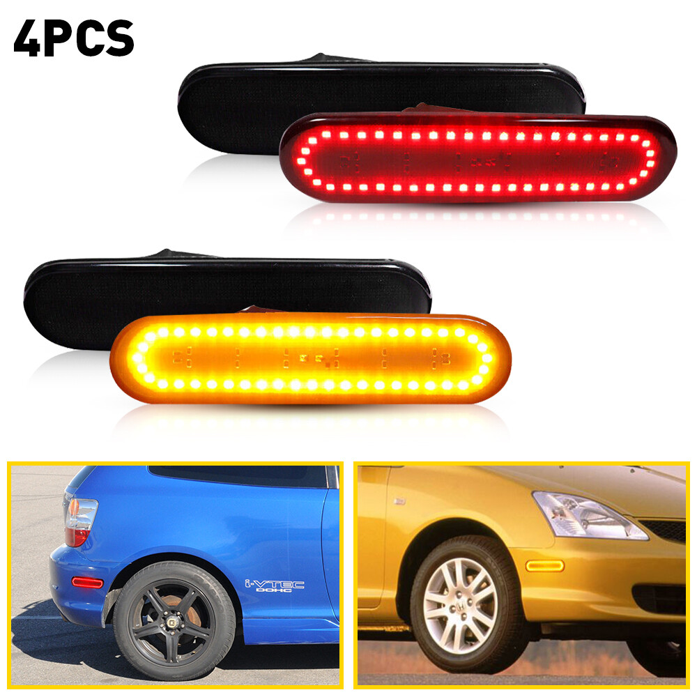 2002-2005 Honda Civic Red & Amber Waterproof Side Marker Lights Pair