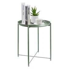 HOMRITAR  End Table Folding Metal Coffee Side Table Removable Tray Waterproof