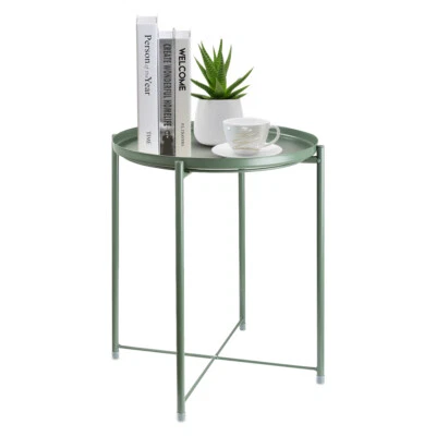 HOMRITAR End Table Folding Metal Coffee Side Table Removable Tray Waterproof
