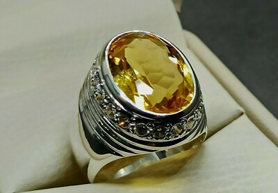 Ovalschliff großer 20 Karat Gelbtopas Sterlingsilber 925 Handarbeit Topas Herrenring