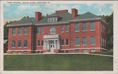 White River Junction, VT: 1938 High School - Vintage Vermont Postcard