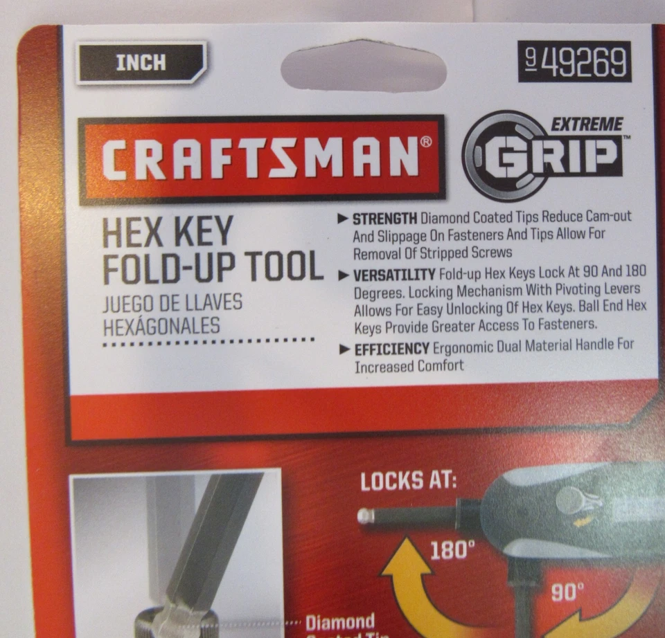 Craftsman 49269 Extreme складной шестигранный ключ гаечный ключ SAE дюйм наконечники с алмазным покрытием - Изображение 2 из 3