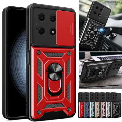 For Honor X8A, Shockproof Armor Slide Lens Camera Magnetic Holder Case Cover