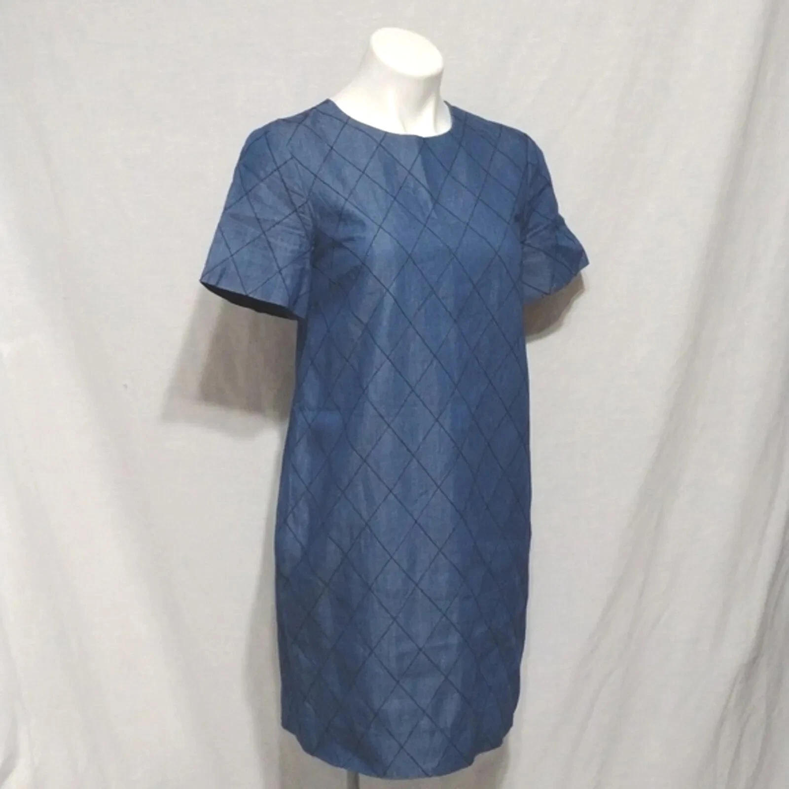 Abito Kate Spade New York blu trapuntato chambray maniche corte tubino taglia 2