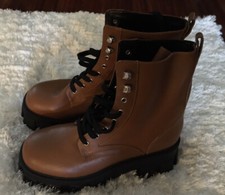 COMBAT BOOTS Marc Fisher Happy Lug Brown Leather Lace Up Ankle Sz 6.5 New 