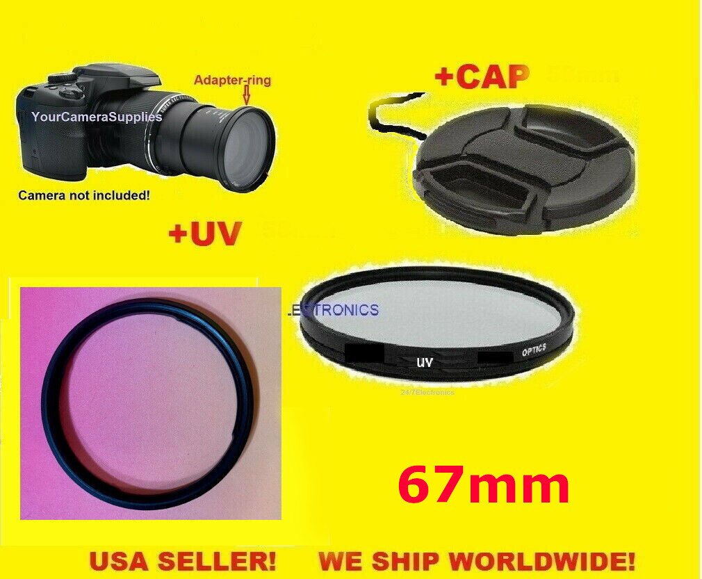 RING ADAPTER+UV FILTER+LENS CAP 67mm Canon SX50 SX60 SX70 SX520 SX530 SX540  HS