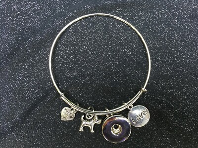 Adorable Dog Lovers Expandable Silver Bangle Bracelet with *4 Charms