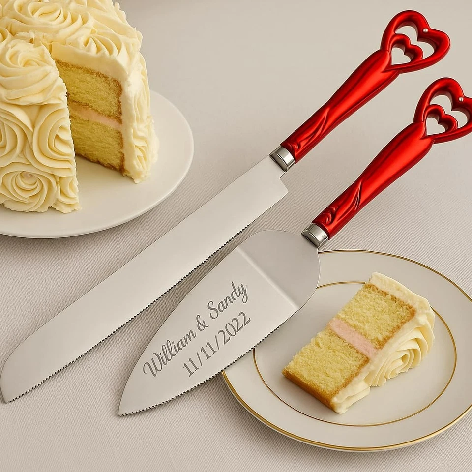 Conjunto personalizado de facas e servidores para bolo de casamento – Gravura grátis, presente elegante - Imagem 2 de 4