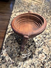 Mid Century Hand Carved Wooden Pedestal Bowl 3 Leg Artisan Vintage