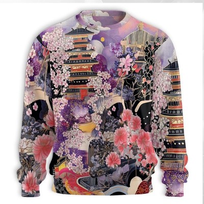 Japanese Ukiyoe Sakura Cherry Blossom All Over Print Sweatshirt Gift