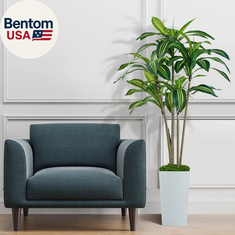 Dracaena Plantas Artificiales Interior, Árbol de Imitación de 5 Pies de Alto con Maceta Blanca Alta, F Foto 4 de 4