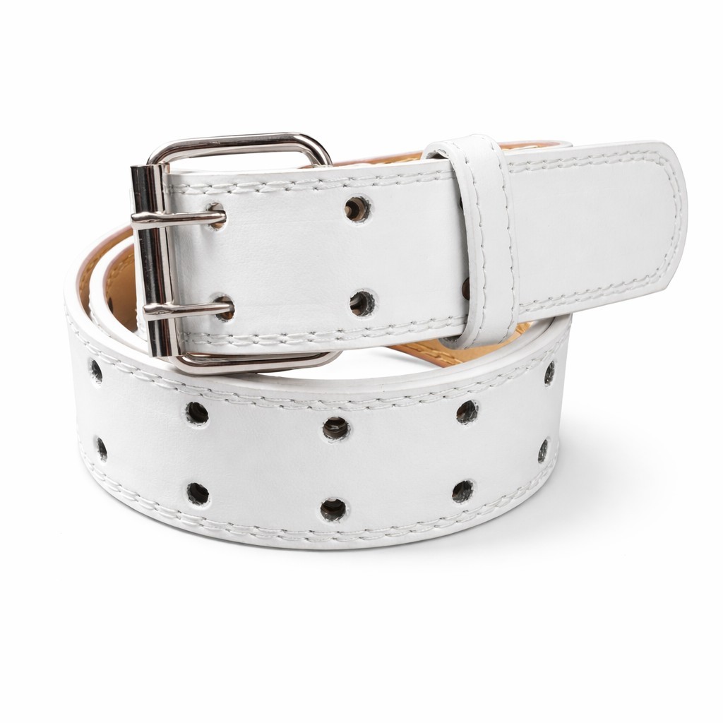 Genuine Leather Men's Two Row Double Row Prong Holes Casual White