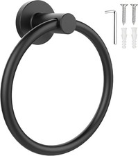 Matte Black Towel Ring Wall Mounted Stainless Steel Bathroom Hand Holder
