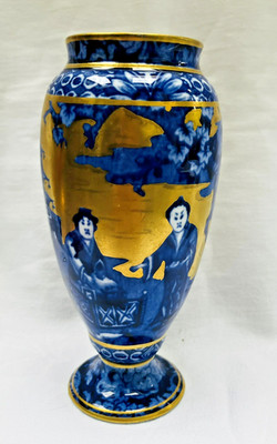 James Kent ''Olde Foley Ware'' Chinoserie Vase blau und gold 14 cm