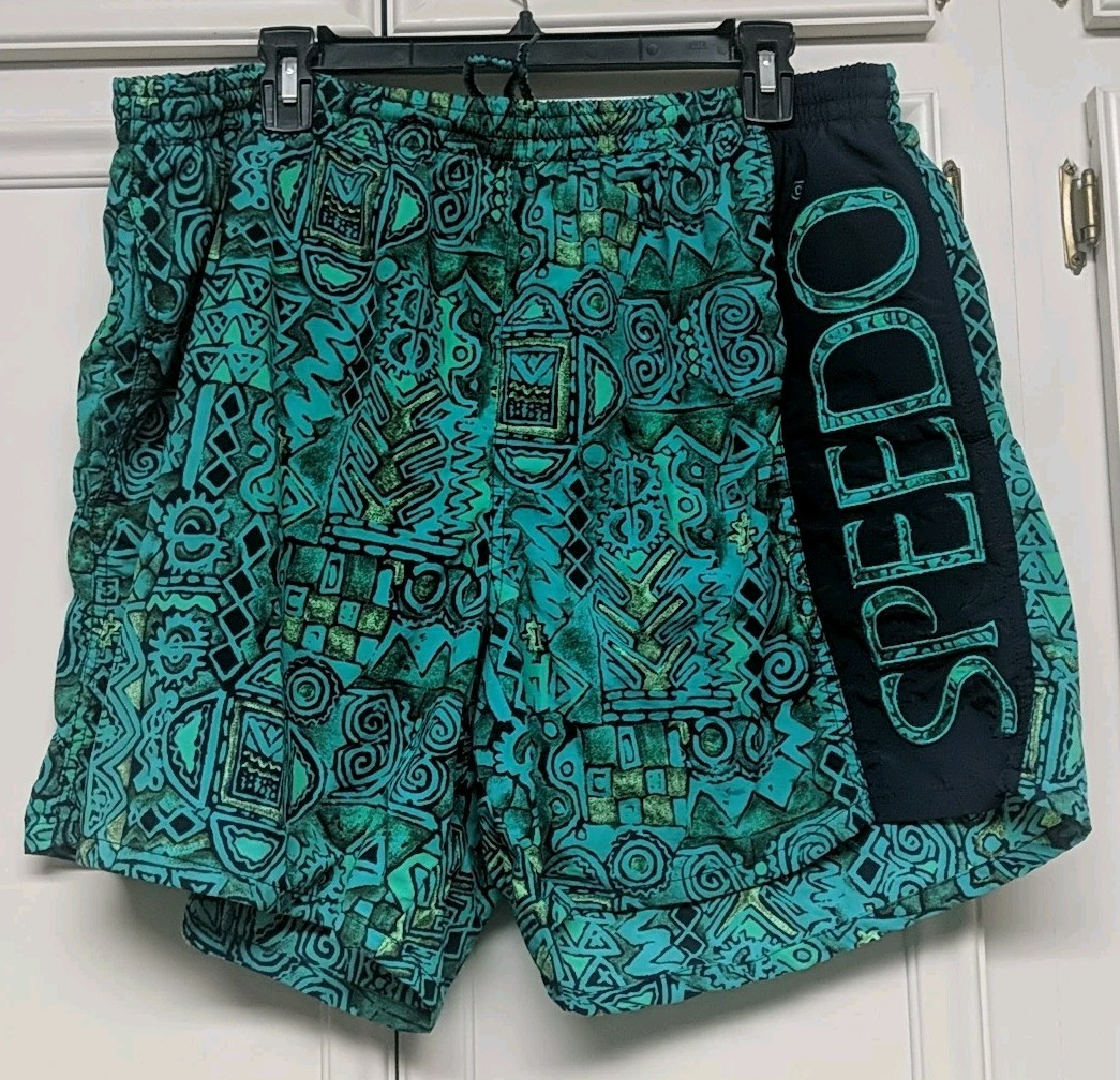 Pantalones Cortos de Natación Speedo Big Spell Out Estampado Geométrico Azteca Forrados De Colección Talla XL