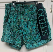 VTG Speedo Big Spell Out Geometric Aztec Print Lined Swim Trunk Shorts Sz XL