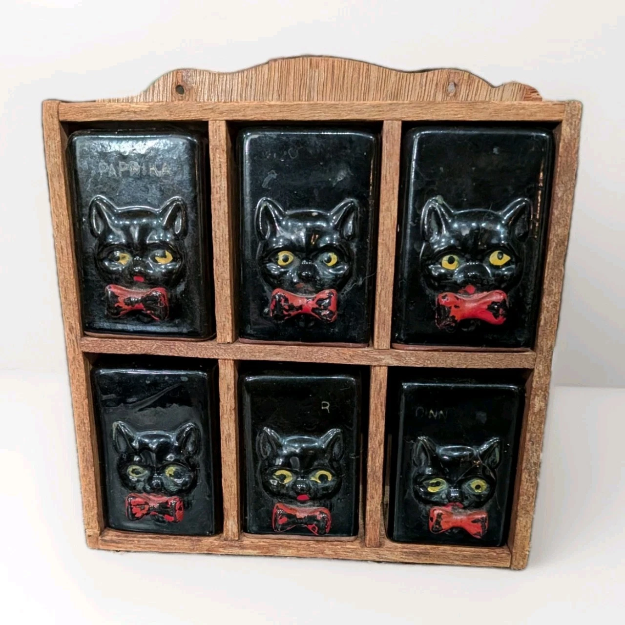 Extremely Rare Black Cat Antique 1950's Gothic Wales Japan (6) Spice Rack 🔥