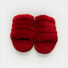 UGG Australia Women  s Fluff Yeah Shearling Slingback Slides Red Ribbon Size 10