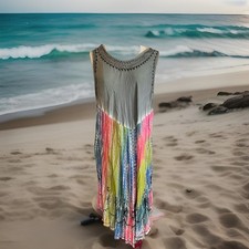 Tie Dyed Maxi Dress Boho Gypsy Festival Free Size Shoreline Beach Vacation