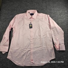 David Donahue Mens Trim Fit Dress Shirt Pink Textured French Cuff 18 34/35 NEW