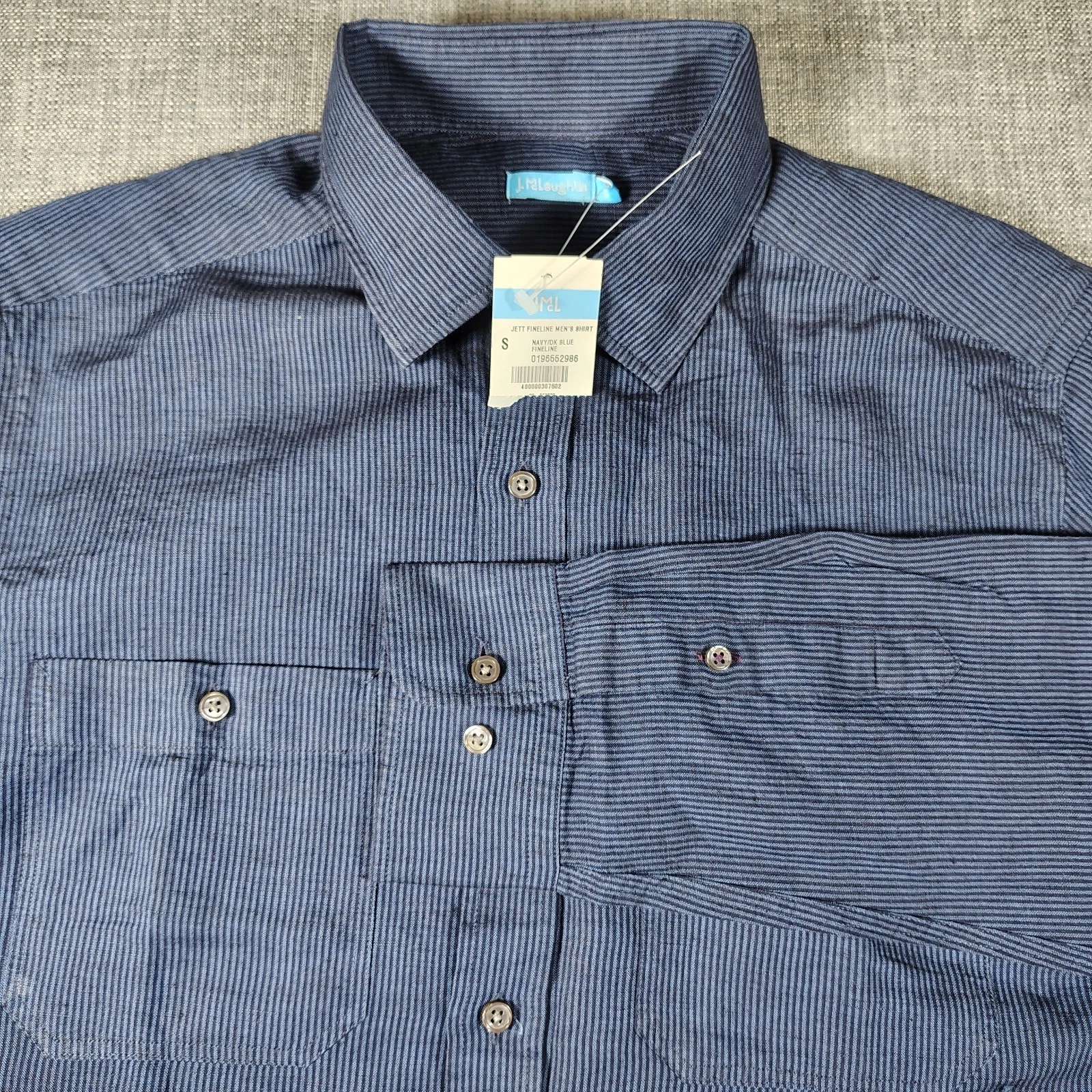 J. McLaughlin Shirt Mens Small Blue Stripped Linen Blend Button Up Long Sleeve