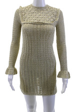 Doen Womens Sweater Dress Beige Long Sleeve Crew Neck Button Size XS