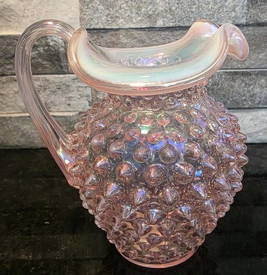 Fenton Glass Hobnail Pink Chiffon Opalescent Pitcher Iridescent